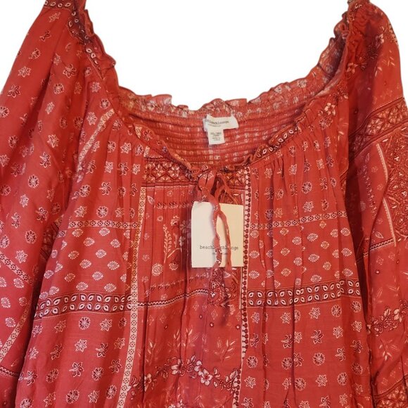 NEW Ruffle Coral Bohemian Beach Dress Size XXL 2XL Midi 3/4 Length Sleeves Scoop - Picture 5 of 5